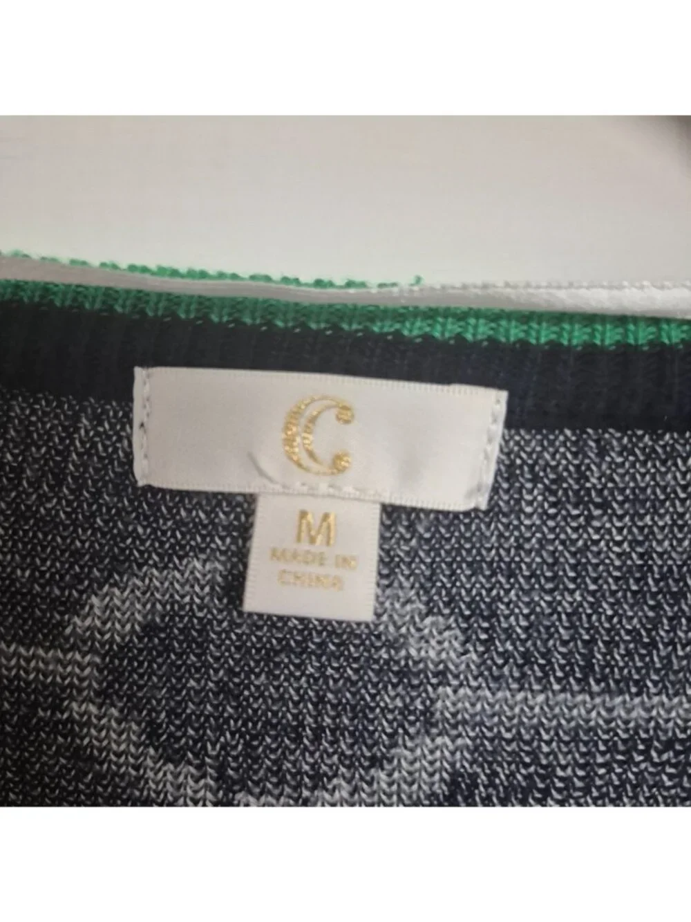 C by Bloomingdales Women's Navy & White Chain Pattern Open Front Cardigan - Picture 3 of 7